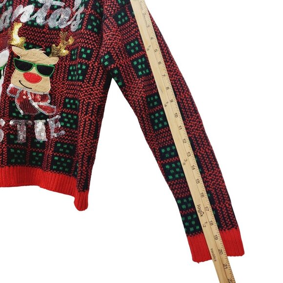 Women's Ugly Christmas Holiday Sweater Santa's Bestie Santa & Rudolph Size M - Picture 11 of 15